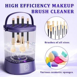 Yagizaul Makeup Brush Cleaner Machine - Electric Makeup Brush Cleaner Dryer Machine Automatic Cosmetic Brush Cleanser with 1200 mAh Battery, Quick Efficient Cleaning Make Up Cleanser for All Size (Purple)