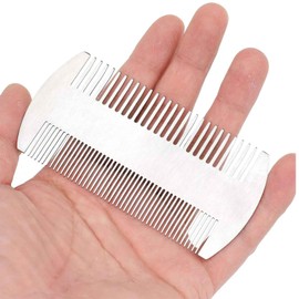 Portable Metal Beard & Hair Comb, 2 Pack Stainless Steel Credit Card Size Steel Combs Anti-Static Dual Action Fine & Wide Teeth Mustache Comb for Men Mini Hair Comb
