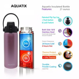Aquatix FlipTop Sport Bottle New Aquatix Rose Gold Insulated FlipTop Sport Bottle 21 oz Pure Stainless Steel