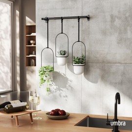 Umbra Triflora Hanging Planter for Window, Indoor Herb Garden, Set of 3, White/Black