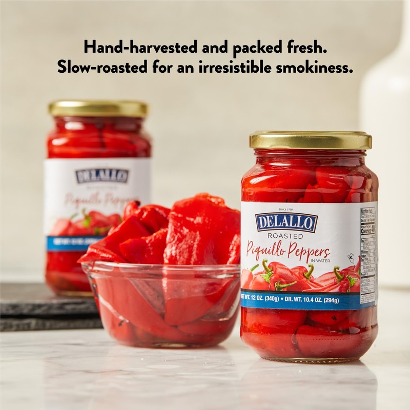 DeLallo Roasted Piquillo Peppers, 12 oz. Jar, (12 Pack), All