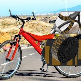 BULLSPANN 1 Pair of Bicycle Handlebar Tapes, Cork Bicycle Handlebar Tapes, EVA Bicycle Handlebar Wrap for Road Bike, Mountain Bike, Black Gold Tone