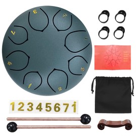SONASEM Steel Tongue Drum 6 Inches 8 Notes Rain Drum for Outside Garden with Bag, Music Book, Handpan Drum Mallets, Mallet Holder, Finger Picks and Stickers Chakra Percussion Instrument Black