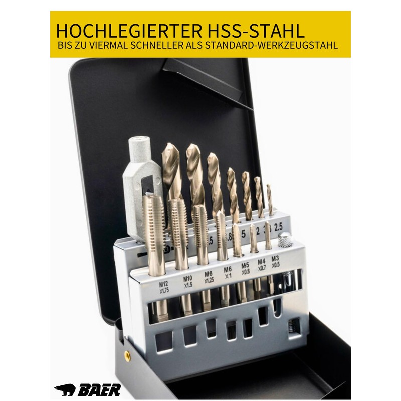 BAER Thread Cutter Set M3-M12 HSS-G | 15 Pieces for
