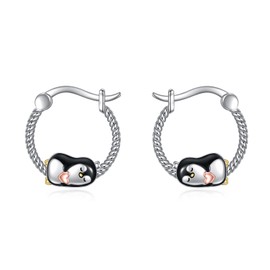 Penguin Hoop Earrings Sterling Silver Cute Animal Penguin Earrings Jewellry Gifts for Women