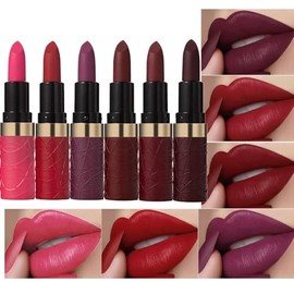 ORANOT- Juego de 6 lápices labiales mate de color rosa, rojo oscuro, morado y rojo vino, lápiz labial de terciopelo para mujer de larga duración al...