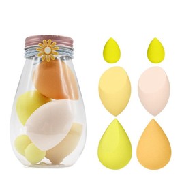 Dinalio 6 Pcs Makeup Sponges Set - 6 Beauty Sponges Blending Blenders, Egg-Shaped Case & Holder, Yellow, Polyurethane, Perfect for Cream, Powder & Liquid Makeup