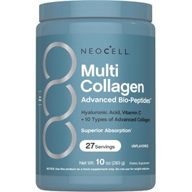 NeoCell Multi Collagen Bio-Peptides Powder | 22oz | Advanced with Hyaluronic Acid and Vitamin C | 10 Super Types of Collagen | Superior Absorption | Grassfed Protein Supplement