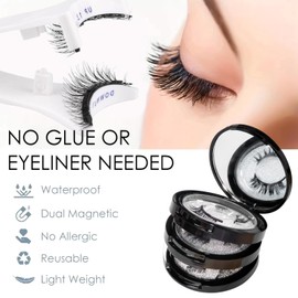 Eyelashes Magnetic Natural Looking, 3 Pairs No Glue 3D Magnetic False Eyelashes Kit with Applicator and Reusable Fake Lashes, Long-Lasting Lashes, Waterproof, Lightweight and Easy to Wear