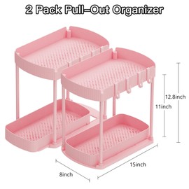 Ukeetap 2 Pack Multi-Purpose Pull-Out Storage Organizers, Under Sink Organizers and Storage for Bathroom & Kitchen, Under Cabinet Organizers and storage, 12.8 Inch, Pink
