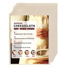 6-Pack Cheesecloth 20x20" Grade 100-100% Unbleached Cotton (Food-Grade), Fine Filtration for Silky Nut Milk & Safe Cheese Making, Reinforced Edges No Lint