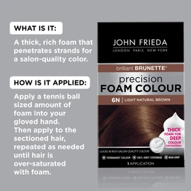 John Frieda Precision Foam Colour, Light Natural Brown 6N, Full-Coverage Hair Color Kit, Anti-Fade Gray Coverage, Deep Color Saturation Hair Dye, 1 Application