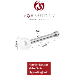 Forbidden Body Jewelry 20g Surgical Steel Pearly White Ball Straight Nose Stud
