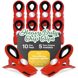 Magnus Magnetic Chip Clips - Heavy Duty Chip Clips Bag Clips Food Clips Snack Clips for Bags Gripstick Bag Sealers Kitchen Clips for Bags - 10 Pack - Red