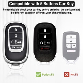 LECART Key Fob Cover for Honda CR-V Civic Pilot Accord HR-V Sport Touring 2025 2024 2023 2022 Key Shell Protector 5 Buttons TPU Key Fob Case Black 2 Pack
