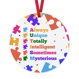 Autism Awareness Gift Christmas Ornament Autism Mom Gifts Ceramic Ornament Gifts for Autistic Adults Best Autism Awareness Gifts for Mom Teacher Christmas Tree Ornaments Thank You Gift for Autism Mom