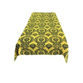 New Creations Fabric & Foam Inc, Decorative Damask Polyester Taffeta Tablecloth (Black on Yellow, 56" x 102" Rectangular Tablecloth)