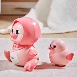 MASNDR Crawling Duck Baby Toy Set, Infant Tummy Time Toys Learning Crawl Light Up Music Toys for Children Adults (Pink)