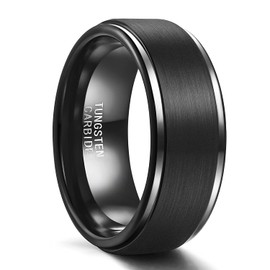 SHINYSO 8mm Tungsten Carbide Rings for Men Step Edge Brushed Finish Black Wedding Band Size 7.5