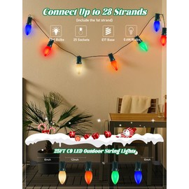C9 LED Christmas Lights Outdoor 25Ft Multicolor Christmas Decorations String Lights Waterproof with 26 C9 LED Colorful Bulbs, Hanging Vintage Christmas Lights for Patio Roofline Garden Holiday Party