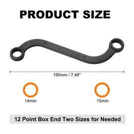sourcing map 14mm x 15mm 12-Point S-Style Box Wrench Double End S-Shaped Wrench Chrome Plated Cr-V Steel S Box Wrenches for Home Auto Bike Repair Machine Maintenance