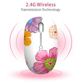 Uiosmuph M101 Wireless Mouse, PC Wireless Mouse, Cute Silent Wireless Optical Travel Wireless Mice with USB Receiver for Notebook/Laptop/Computer/MacBook, DPI 1600 (Flower)