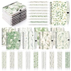 9 Sets Back to School Greenery A6 Spiral Notebooks Green Pens Set