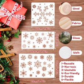 8 Pcs Christmas Snowflake Stencil for Crafts, Large Reusable Snowflake Drawing Painting Stencil Winter Holiday Snow Flake Stencils Template for Window Wall Wood, Xmas Home Decor