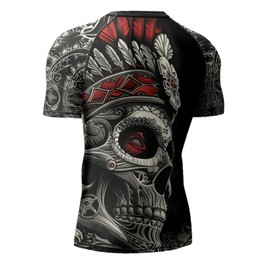 HYPEWAVE Aztec Skull Breathable Fabric Compression Shirts Short Sleeve, BJJ Rash Guards for Men - M
