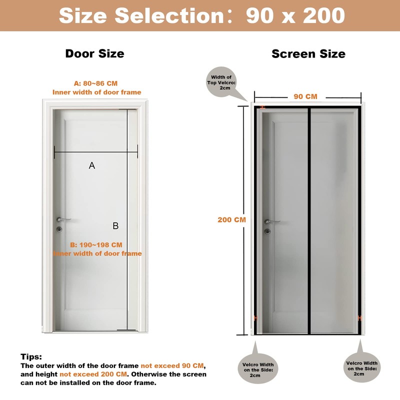 Magnetic Fly Screen Door, 90 x 200 cm, Latest Models,