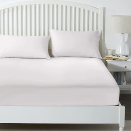 Yorkshire Bedding 25 Cm Fitted Bed Sheets - Super Soft Deep Fitted Sheet Brushed Microfibre Anti Wrinkle Bedsheet Breathable & Fade Resistant (White, Single)