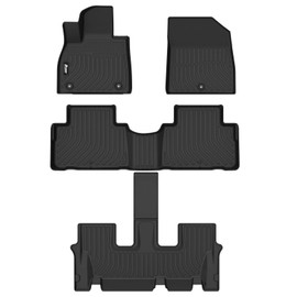 IKON MOTORSPORTS 3D TPE Floor Mats, Compatible with 2020-2025 Hyundai Palisade 7 & 8 Seats, All Weather Waterproof Non-Slip Floor Liners, Front & 2nd Row Full Set Car Interior Accessories, Black