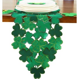 St. Patrick's Day Table Runner 13"×54" ,Applique Embroidered Cutwork Clover Design for Home Kitchen Dining Spring Holiday Tabletop Decoration