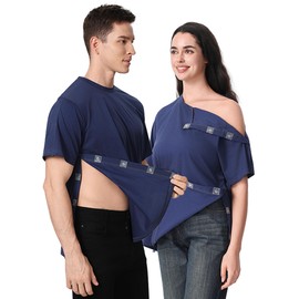 Post Shoulder Surgery Recovery Shirt with Magnetic Buttons for Women Crew Neck Tear Away Shirts for Shoulder Surgery for Men