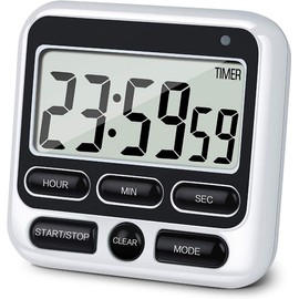 Upgraded Digital Kitchen Timer, ON/OFF Switch, 12/24 Hour Clock and Silent Timers, Count Up & Count Down for Kids Teachers Cooking Games Office, Large LCD Display, Loud Alarm and Strong Magnet (Black)
