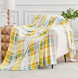 Gogreen Cozy Flannel Blanket Printed -Throw Size Bed Blanket for Home Decoration - Ultra Soft, Lightweight, Microfiber Throws (Throw - 50" x 60", Blue Yellow Plaid)
