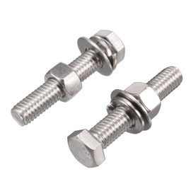 sourcingmap 2Set 304 Stainless Steel 3/8"-16 Thread 2" Length Hex Bolt Kit w Washer Nut