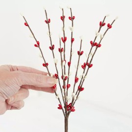 Factory Direct Craft Set of 12 Hand Wrapped Petite Red and Cream Pip Berry Sprays