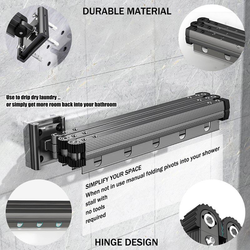 Wall Mount Folding Shower Curtain Rod, 42 Inches (3-Fold), Adjustable