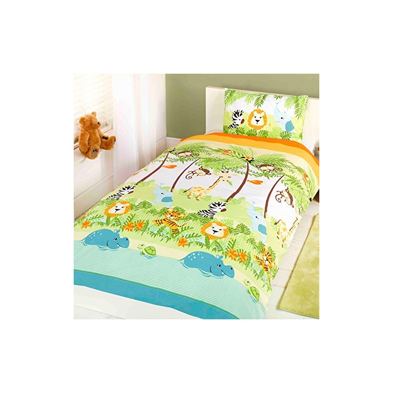Just Contempo Kids Jungle Animals Duvet Cover Set, Single, Polyester-Cotton