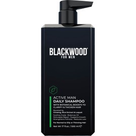 BLACKWOOD FOR MEN Active Man Daily Shampoo - Thickening & Clarifying Shampoo for Normal to Oily Hair or Scalp - Fights Hair Loss - Natural Vegan Formula - Sulfate Free with Ginseng & Aloe Vera (17oz) | Blackwood For Men