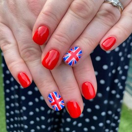 4th of July Square Shaped Press on Nails Short Fake Nails American Flag False Nails Patriotic Full Cover Glue on Nails Red Blue glossy Reusable Acrylic Stick on Nails Acrylic Nails for Women Girls