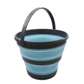 SAMMART 10L (2.6 Gallon) Collapsible Plastic Bucket - Foldable Round Tub - Portable Fishing Water Pail - Space Saving Outdoor Waterpot, Size 33cm Dia (1, Grey/Sea Angel)