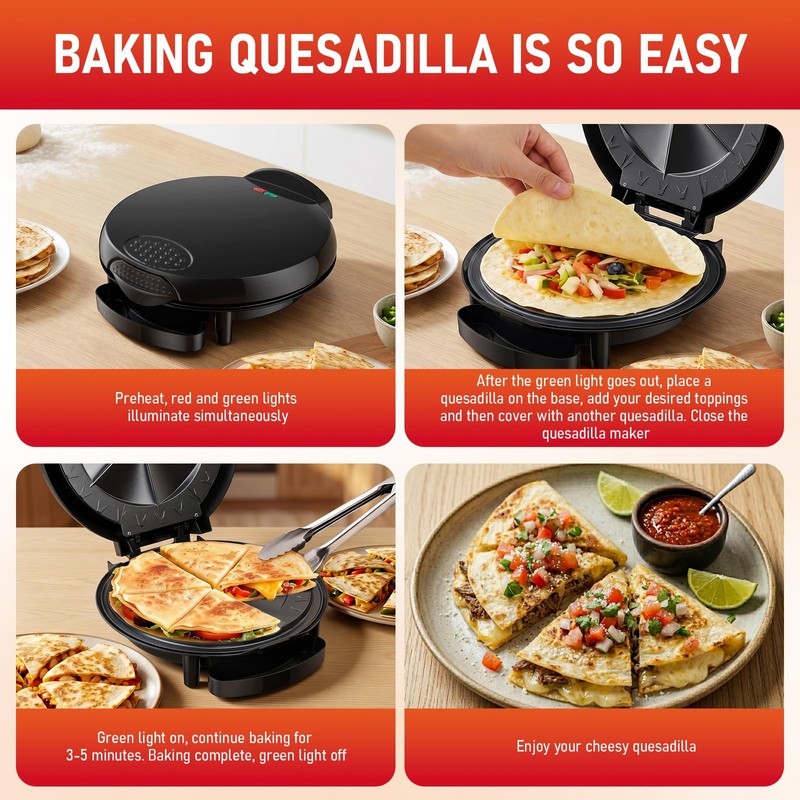 Electric Quesadilla Maker, 11' Quesadilla Press with Extra Stuffing Latch,
