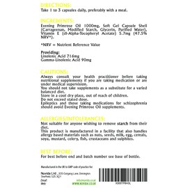 Evening Primrose Oil Capsules 1000mg / 90 Evening Primrose Capsules/Premium GLA Supplement/Vegan and Vegetarian Friendly