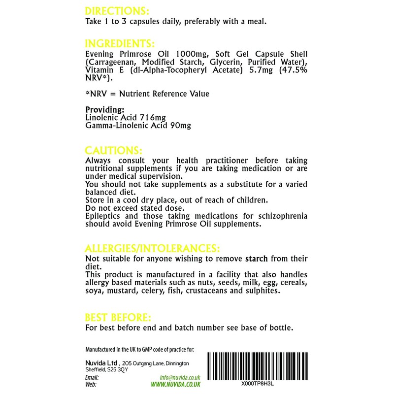 Evening Primrose Oil Capsules 1000mg / 90 Evening Primrose Capsules/Premium