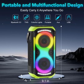 TYOTY Bluetooth Speaker 160W Loud Wireless Boombox Portable Big Powerful Deep Bass Sound TWS Large Outdoor Home Party Speakers with Subwoofer LED Lights