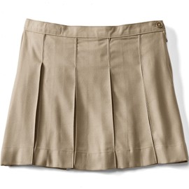 Lands' End Uniform Solid Box Pleat Skirt Above The Knee Khaki Kids 14