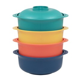 Oylnidea 4pcs Unbreakable Cereal Bowls- Microwave & Dishwasher Safe BPA-Free Plastic Striped Pot Bowls for Family, Kids, Camping - Non-Slip, Eco Wheat Straw Soup Bowls (40oz)