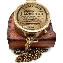 Rimsha Brass Compass Nautical Pocket Compass,Leather Case Vintage Gift for Husband,Son,to My Man, to Our Son,to My Fiancé,Dad,Boyfriend,for Customized Compass